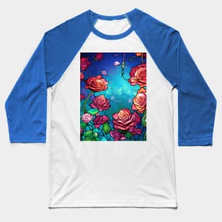 Stained Glass Roses Baseball T-Shirt